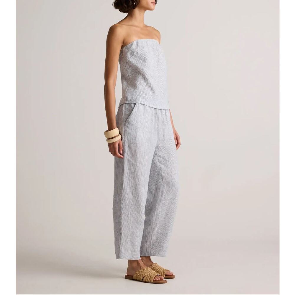 Quince 100% European Linen Pants Medium Blue Pinstripe Pull On Sustainable - Picture 3 of 14